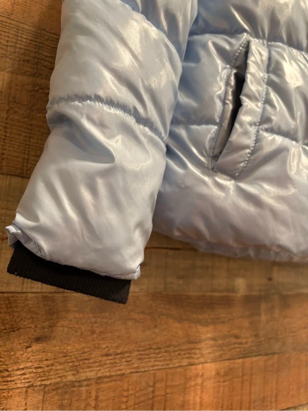 Justice Girls Puffer Coat Size 7/8 Shiny Blue Sherpa Lined Hooded Jacket K020